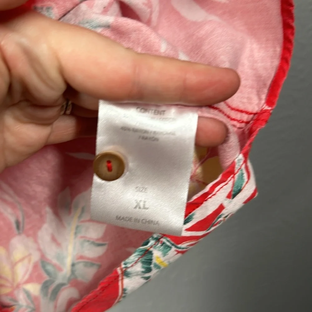 O'Neill Red Tropical Plant Print Button Up Short Sleeve Shirt Men's Size… - Picture 6 of 7